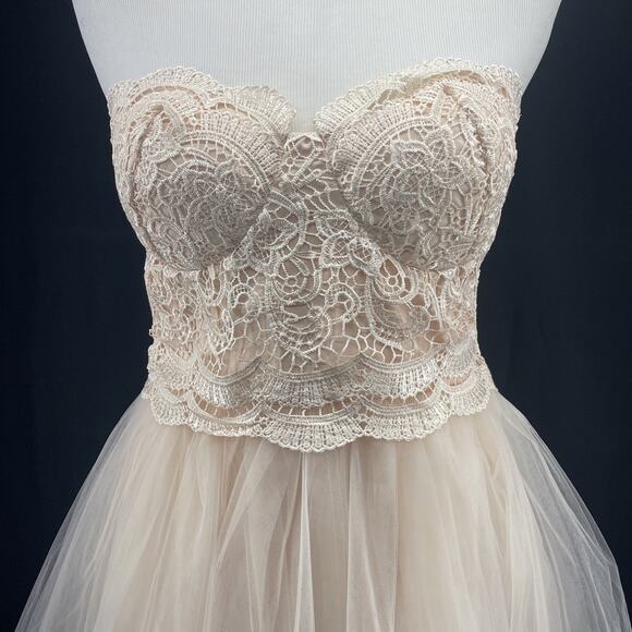 London Dress Co Francis Womens 8 Nude/Peach Lace Tulle Balletcore Coquette Busti - Picture 2 of 9